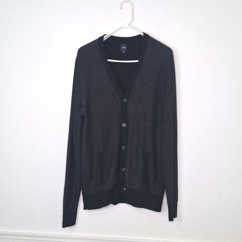 GAP Mens Cardigan Sz M Button Front Chevron Grandpa Preppy Academia Normcore